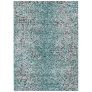 HomeRoots 5' Durable Teal Blue Gray Charcoal Oriental Washable Area Rug for Indoor and Outdoor Elegance 5' X 8' 588841