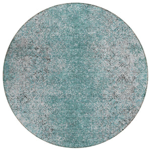 HomeRoots 5' Durable Teal Blue Gray Charcoal Oriental Washable Area Rug for Indoor and Outdoor Elegance 8' Round 588842