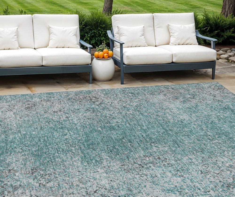 HomeRoots 5' Durable Teal Blue Gray Charcoal Oriental Washable Area Rug for Indoor and Outdoor Elegance 8' X 10' 588843