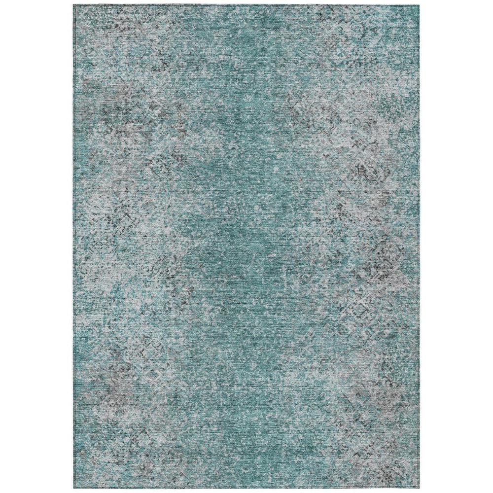 HomeRoots 9' Teal Blue, Gray, and Charcoal Oriental Washable Area Rug for Indoor or Outdoor Spaces, Durable Design 9' X 12' 588844