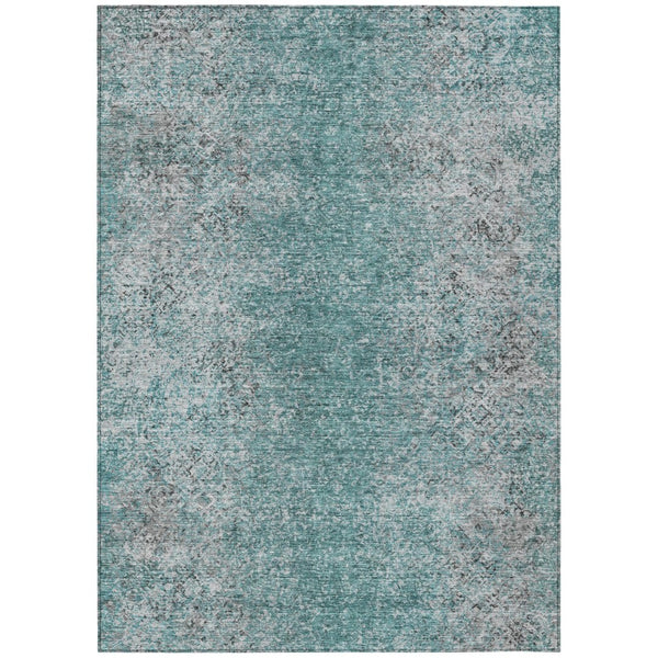 HomeRoots 5' Durable Teal Blue Gray Charcoal Oriental Washable Area Rug for Indoor and Outdoor Elegance 10' X 14' 588845