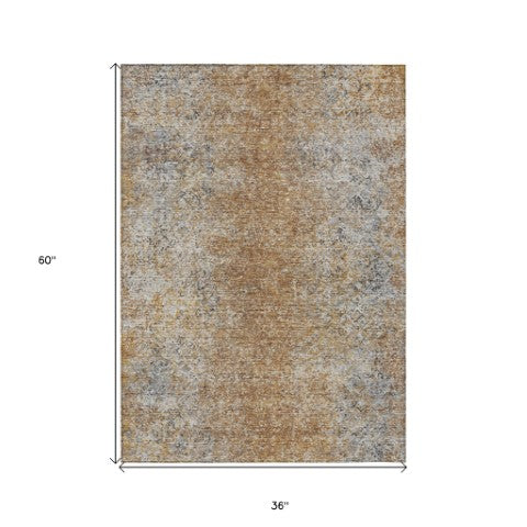 Homeroots 3' Brown Beige And Charcoal Oriental Washable Area Rug For Indoor Or Outdoor Use, Durable Design 3' X 5' Polyester 588846