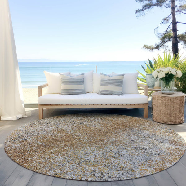 Homeroots 3' Brown Beige And Charcoal Oriental Washable Area Rug For Indoor Or Outdoor Use, Durable Design 8' Round Polyester 588848