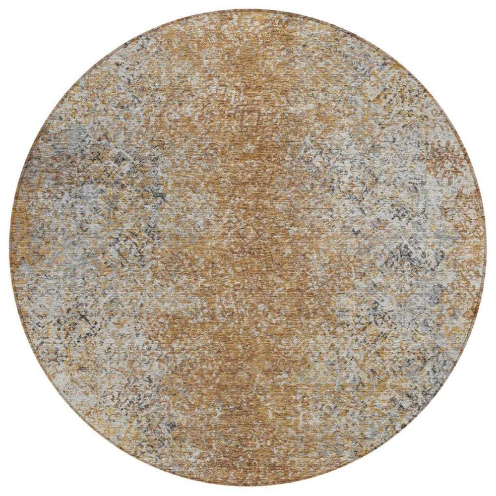 HomeRoots 5' Terra Cotta, Silver & Charcoal Oriental Area Rug - Stylish, Washable, Durable for Indoor & Outdoor Use 8' Round 588848
