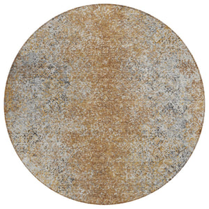 HomeRoots 5' Terra Cotta, Silver & Charcoal Oriental Area Rug - Stylish, Washable, Durable for Indoor & Outdoor Use 8' Round 588848