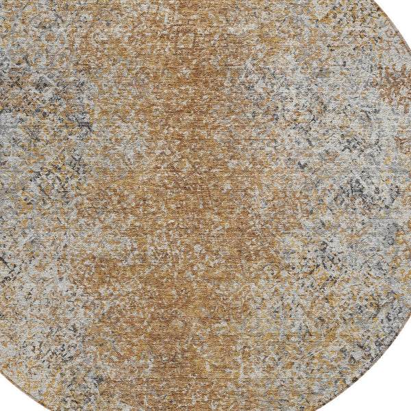 Homeroots 3' Brown Beige And Charcoal Oriental Washable Area Rug For Indoor Or Outdoor Use, Durable Design 8' Round Polyester 588848