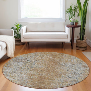 Homeroots 3' Brown Beige And Charcoal Oriental Washable Area Rug For Indoor Or Outdoor Use, Durable Design 8' Round Polyester 588848