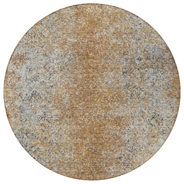 Homeroots 3' Brown Beige And Charcoal Oriental Washable Area Rug For Indoor Or Outdoor Use, Durable Design 8' Round Polyester 588848