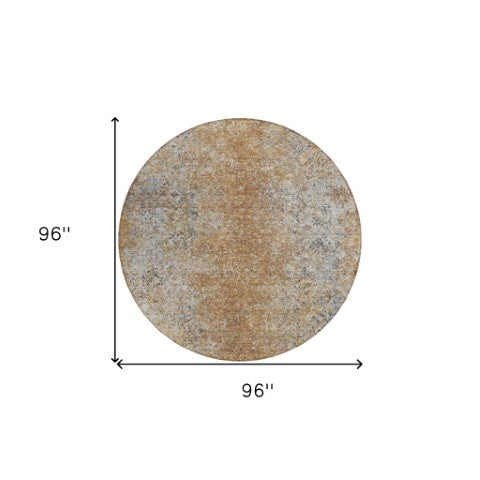 Homeroots 3' Brown Beige And Charcoal Oriental Washable Area Rug For Indoor Or Outdoor Use, Durable Design 8' Round Polyester 588848