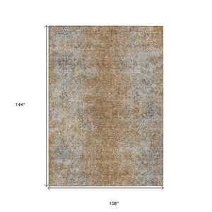 Homeroots 3' Brown Beige And Charcoal Oriental Washable Area Rug For Indoor Or Outdoor Use, Durable Design 9' X 12' Polyester 588850