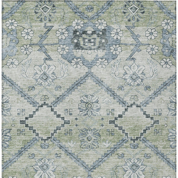 Homeroots 3' Stylish Floral Washable Area Rug - Durable Artichoke Green & Denim Blue For Indoor & Outdoor Use 3' X 5' Polyester 588852