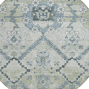 Homeroots 3' Stylish Floral Washable Area Rug - Durable Artichoke Green & Denim Blue For Indoor & Outdoor Use 8' Round Polyester 588854