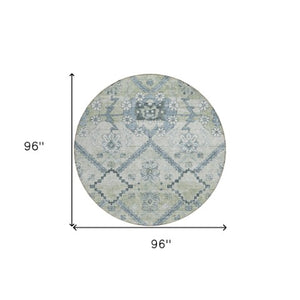 Homeroots 3' Stylish Floral Washable Area Rug - Durable Artichoke Green & Denim Blue For Indoor & Outdoor Use 8' Round Polyester 588854