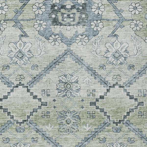 Homeroots 3' Stylish Floral Washable Area Rug - Durable Artichoke Green & Denim Blue For Indoor & Outdoor Use 8' X 10' Polyester 588855