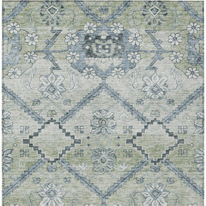 Homeroots 3' Stylish Floral Washable Area Rug - Durable Artichoke Green & Denim Blue For Indoor & Outdoor Use 9' X 12' Polyester 588856