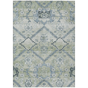 HomeRoots 9' Artichoke Green Denim Blue Floral Area Rug - Durable, Washable Design for Indoor & Outdoor Use 9' X 12' 588856