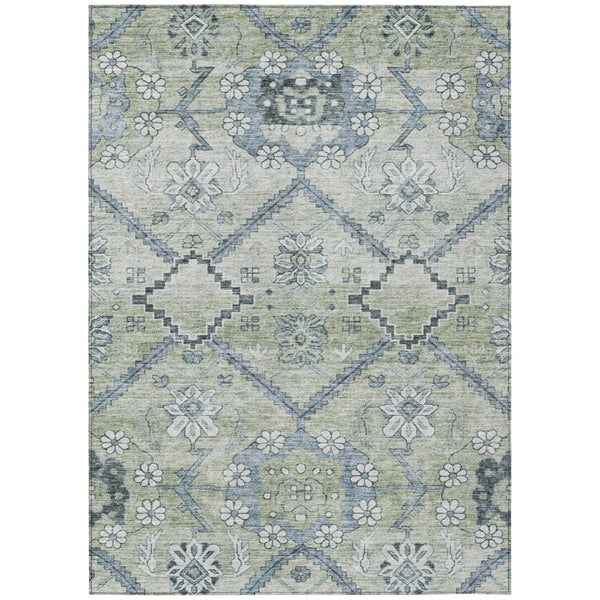 HomeRoots 9' Artichoke Green Denim Blue Floral Area Rug - Durable, Washable Design for Indoor & Outdoor Use 9' X 12' 588856