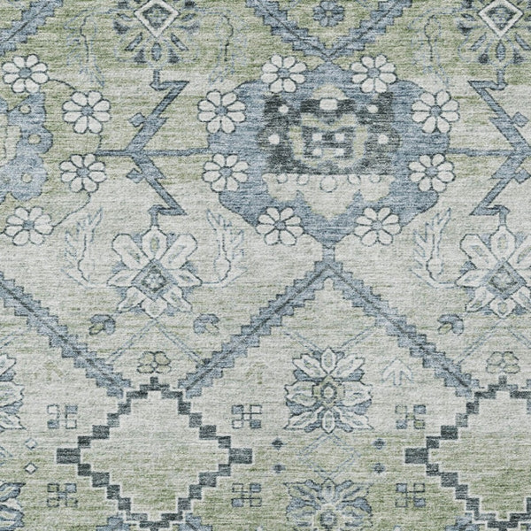 Homeroots 3' Stylish Floral Washable Area Rug - Durable Artichoke Green & Denim Blue For Indoor & Outdoor Use 9' X 12' Polyester 588856