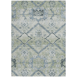 Homeroots 3' Stylish Floral Washable Area Rug - Durable Artichoke Green & Denim Blue For Indoor & Outdoor Use 10' X 14' Polyester 588857