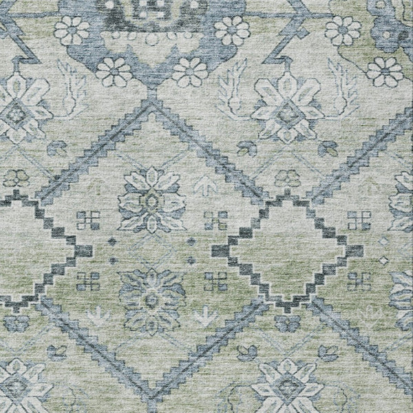 Homeroots 3' Stylish Floral Washable Area Rug - Durable Artichoke Green & Denim Blue For Indoor & Outdoor Use 10' X 14' Polyester 588857