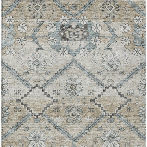 Homeroots 3' Stylish Floral Washable Area Rug - Durable Artichoke Green & Denim Blue For Indoor & Outdoor Use 3' X 5' Polyester 588858