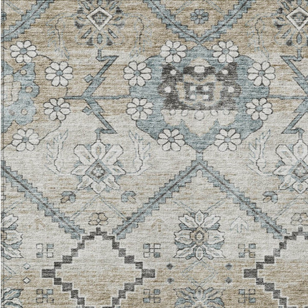 Homeroots 3' Stylish Floral Washable Area Rug - Durable Artichoke Green & Denim Blue For Indoor & Outdoor Use 3' X 5' Polyester 588858