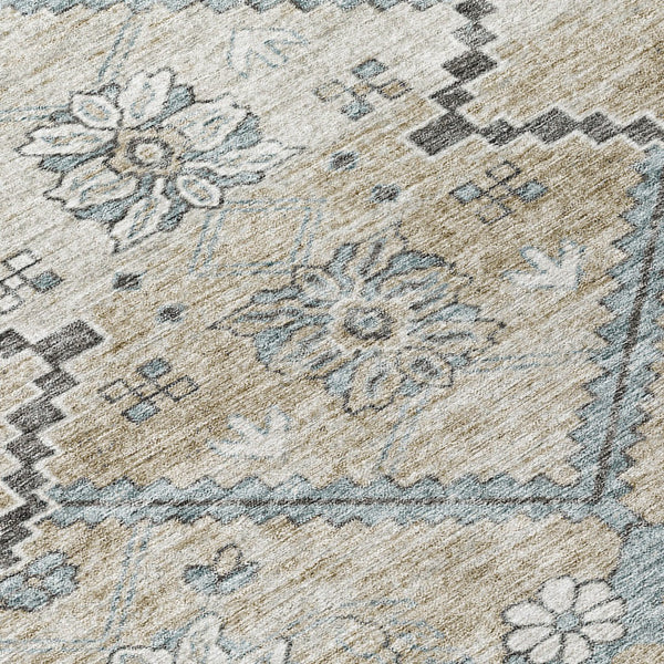 Homeroots 3' Stylish Floral Washable Area Rug - Durable Artichoke Green & Denim Blue For Indoor & Outdoor Use 5' X 8' Polyester 588859