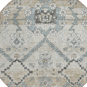 Homeroots 3' Stylish Floral Washable Area Rug - Durable Artichoke Green & Denim Blue For Indoor & Outdoor Use 8' Round Polyester 588860