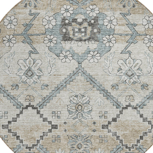 Homeroots 3' Stylish Floral Washable Area Rug - Durable Artichoke Green & Denim Blue For Indoor & Outdoor Use 8' Round Polyester 588860