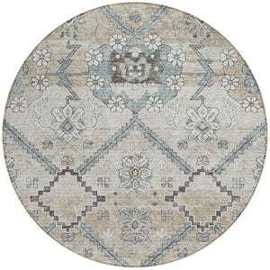 Homeroots 3' Stylish Floral Washable Area Rug - Durable Artichoke Green & Denim Blue For Indoor & Outdoor Use 8' Round Polyester 588860