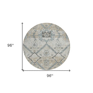 Homeroots 3' Stylish Floral Washable Area Rug - Durable Artichoke Green & Denim Blue For Indoor & Outdoor Use 8' Round Polyester 588860