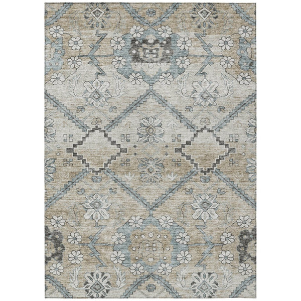 HomeRoots 5' Elegant Floral Washable Area Rug - Durable Indoor/Outdoor Design in Beige, Taupe & Tan Tones 8' X 10' 588861