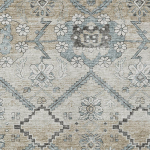 Homeroots 3' Stylish Floral Washable Area Rug - Durable Artichoke Green & Denim Blue For Indoor & Outdoor Use 8' X 10' Polyester 588861