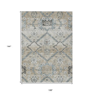 Homeroots 3' Stylish Floral Washable Area Rug - Durable Artichoke Green & Denim Blue For Indoor & Outdoor Use 9' X 12' Polyester 588862