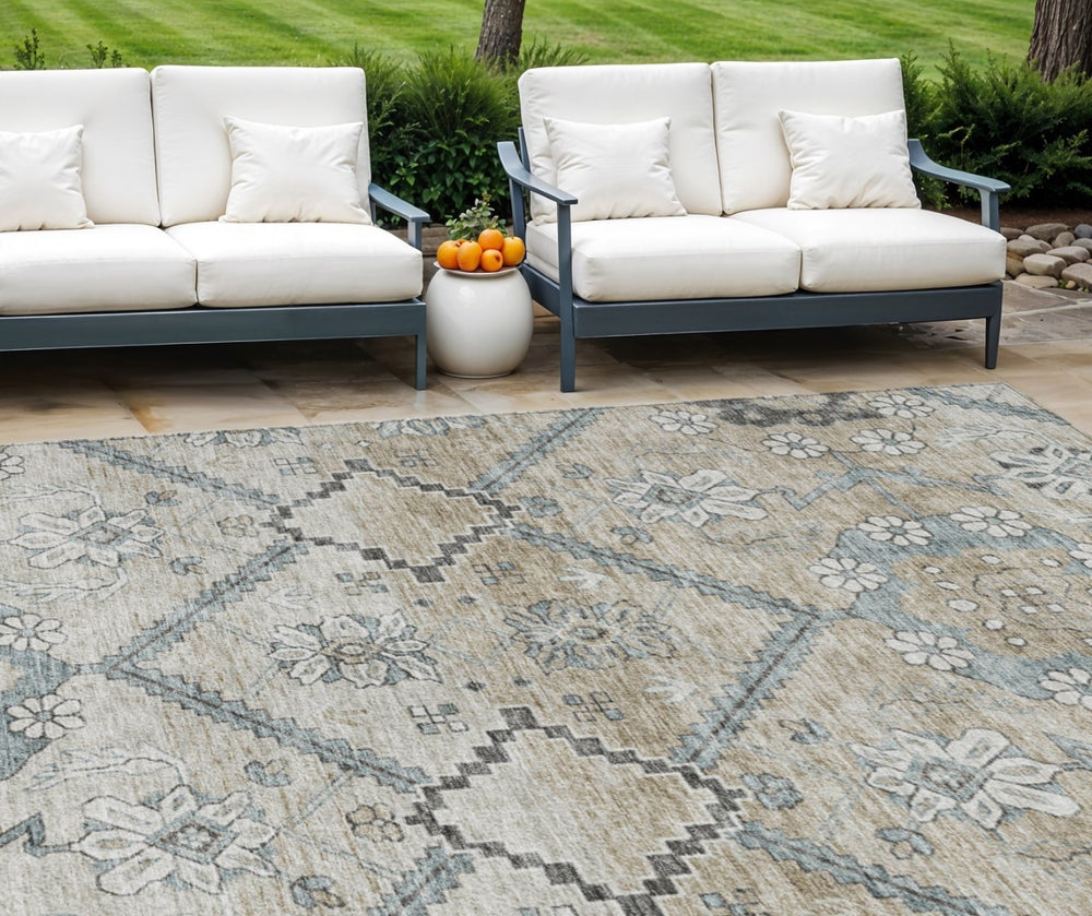HomeRoots 9' Floral Washable Area Rug in Beige and Tan – Durable, Stylish, Perfect for Indoor & Outdoor Spaces 9' X 12' 588862