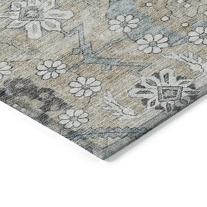 Homeroots 3' Stylish Floral Washable Area Rug - Durable Artichoke Green & Denim Blue For Indoor & Outdoor Use 9' X 12' Polyester 588862