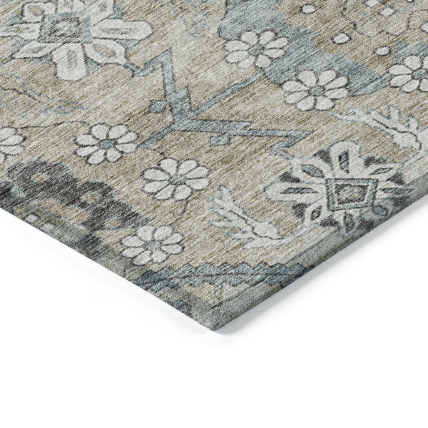 Homeroots 3' Stylish Floral Washable Area Rug - Durable Artichoke Green & Denim Blue For Indoor & Outdoor Use 9' X 12' Polyester 588862