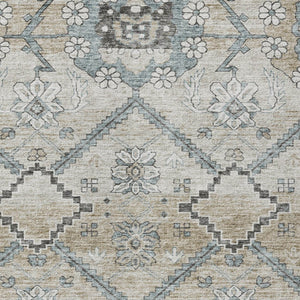 Homeroots 3' Stylish Floral Washable Area Rug - Durable Artichoke Green & Denim Blue For Indoor & Outdoor Use 9' X 12' Polyester 588862