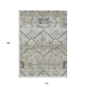 Homeroots 3' Stylish Floral Washable Area Rug - Durable Artichoke Green & Denim Blue For Indoor & Outdoor Use 10' X 14' Polyester 588863