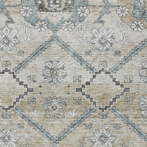 Homeroots 3' Stylish Floral Washable Area Rug - Durable Artichoke Green & Denim Blue For Indoor & Outdoor Use 10' X 14' Polyester 588863