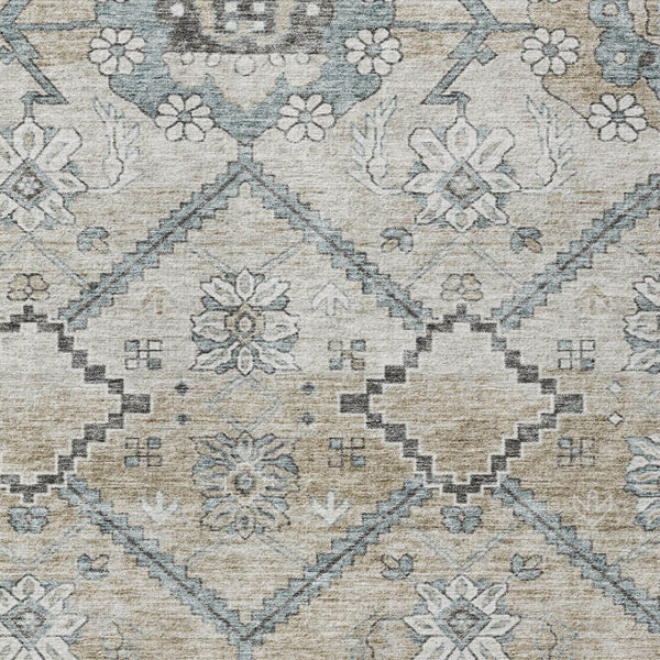 Homeroots 3' Stylish Floral Washable Area Rug - Durable Artichoke Green & Denim Blue For Indoor & Outdoor Use 10' X 14' Polyester 588863