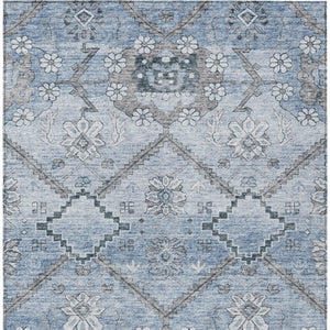 Homeroots 3' Stylish Floral Washable Area Rug - Durable Artichoke Green & Denim Blue For Indoor & Outdoor Use 3' X 5' Polyester 588864