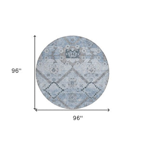 Homeroots 3' Stylish Floral Washable Area Rug - Durable Artichoke Green & Denim Blue For Indoor & Outdoor Use 8' Round Polyester 588866