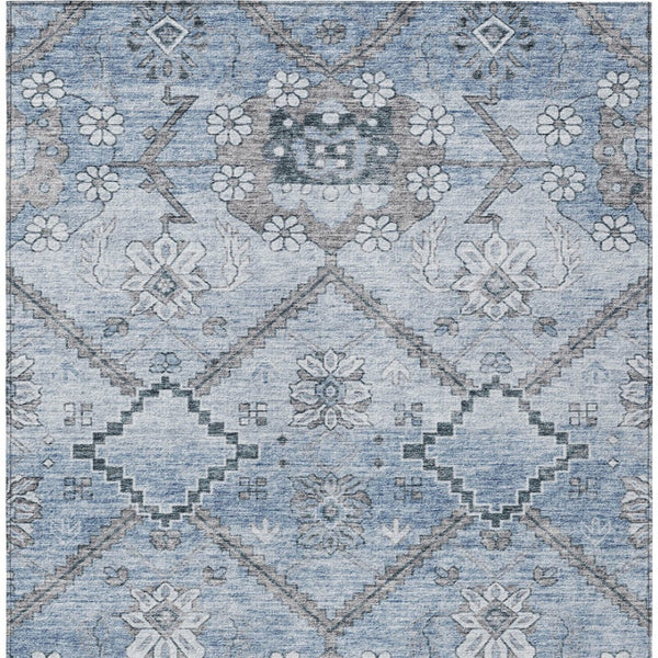 Homeroots 3' Stylish Floral Washable Area Rug - Durable Artichoke Green & Denim Blue For Indoor & Outdoor Use 8' X 10' Polyester 588867