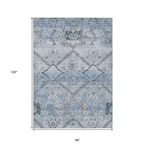 Homeroots 3' Stylish Floral Washable Area Rug - Durable Artichoke Green & Denim Blue For Indoor & Outdoor Use 8' X 10' Polyester 588867