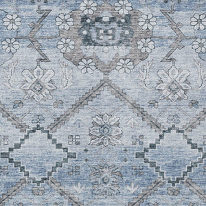 Homeroots 3' Stylish Floral Washable Area Rug - Durable Artichoke Green & Denim Blue For Indoor & Outdoor Use 8' X 10' Polyester 588867