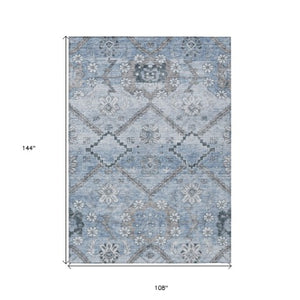 Homeroots 3' Stylish Floral Washable Area Rug - Durable Artichoke Green & Denim Blue For Indoor & Outdoor Use 9' X 12' Polyester 588868