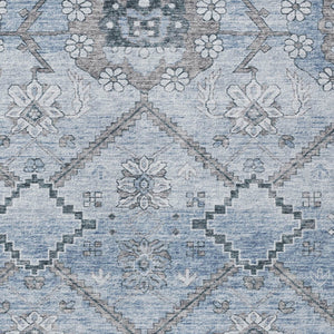 Homeroots 3' Stylish Floral Washable Area Rug - Durable Artichoke Green & Denim Blue For Indoor & Outdoor Use 9' X 12' Polyester 588868