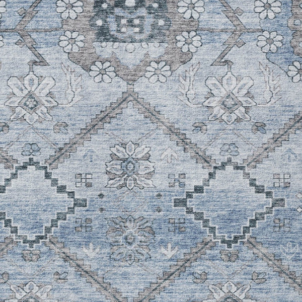 Homeroots 3' Stylish Floral Washable Area Rug - Durable Artichoke Green & Denim Blue For Indoor & Outdoor Use 9' X 12' Polyester 588868