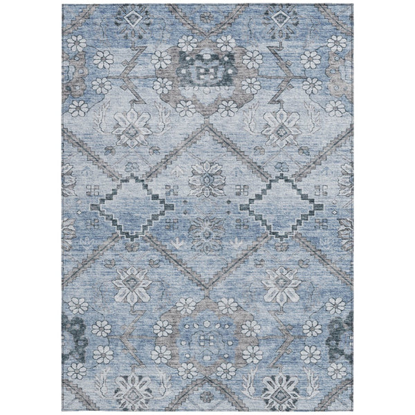 Homeroots 3' Stylish Floral Washable Area Rug - Durable Artichoke Green & Denim Blue For Indoor & Outdoor Use 10' X 14' Polyester 588869